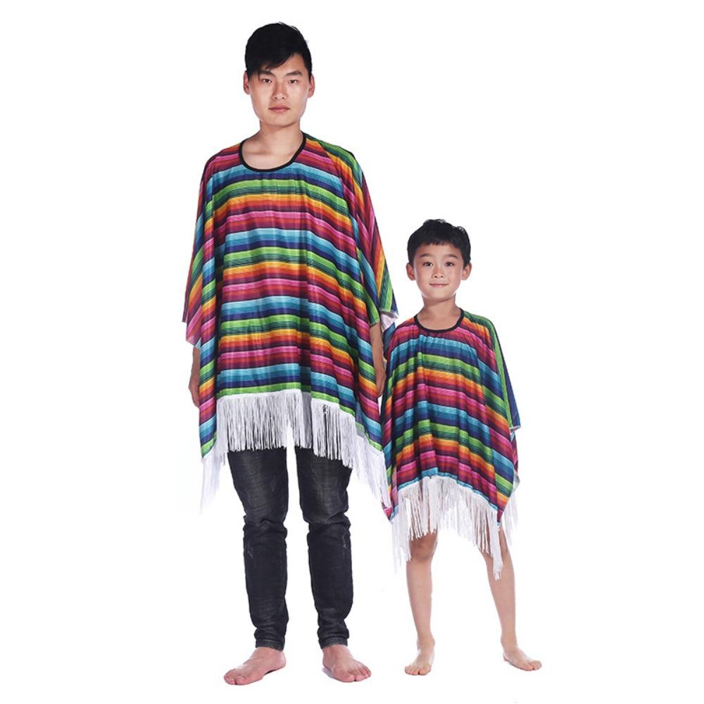 Halloween Mexican Costume Ethnic Cloak Mexican Poncho Mexican Style Cloak Cape  Kids Adult