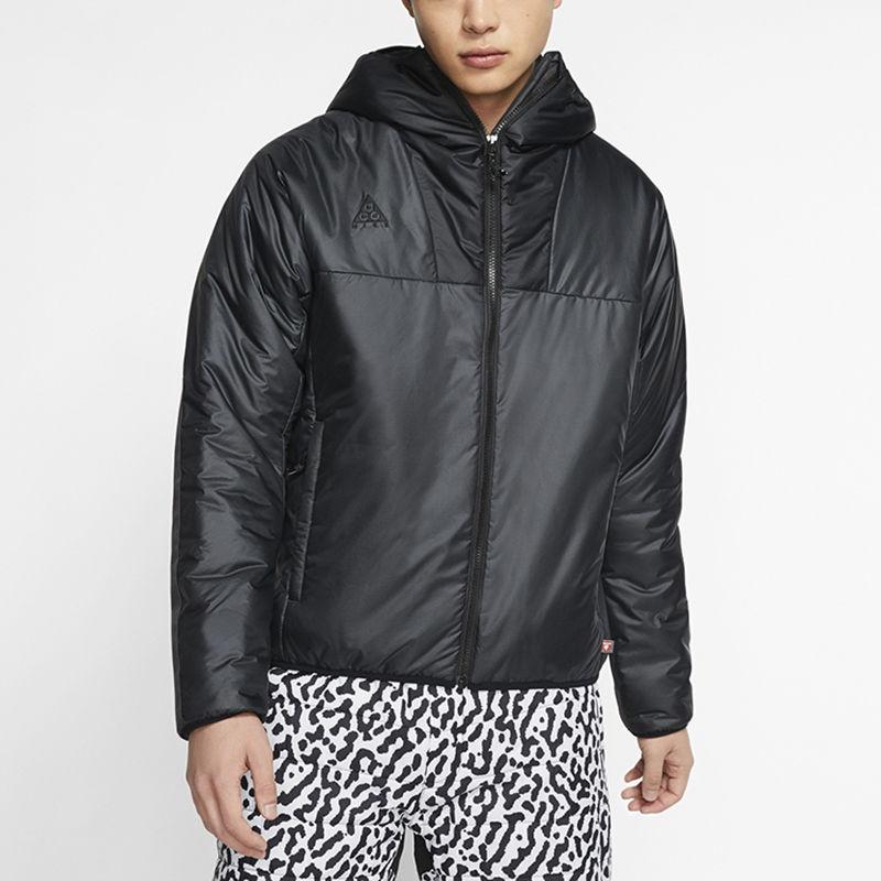 Nike ACG Warm Hooded Cotton Jacket With Half-Zip And Color-Block Men Outerwear Charcoal-Black CD7651-060