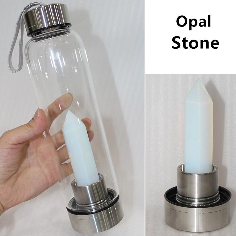 Botella de agua de cristal curativo natural de 550 ml con tapa de acero inoxidable 304, varita de piedra de cuarzo fluorita, botella de vidrio energético, taza de agua