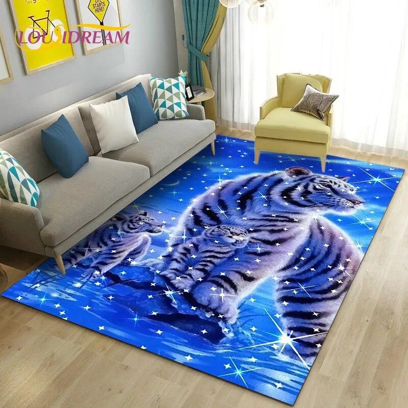 3D White Tiger Lion Leopard Wolf Area Rug,Carpet Rug for Living Room Bedroom Sofa Doormat Decoration,Kid Play Non-slip Floor Mat