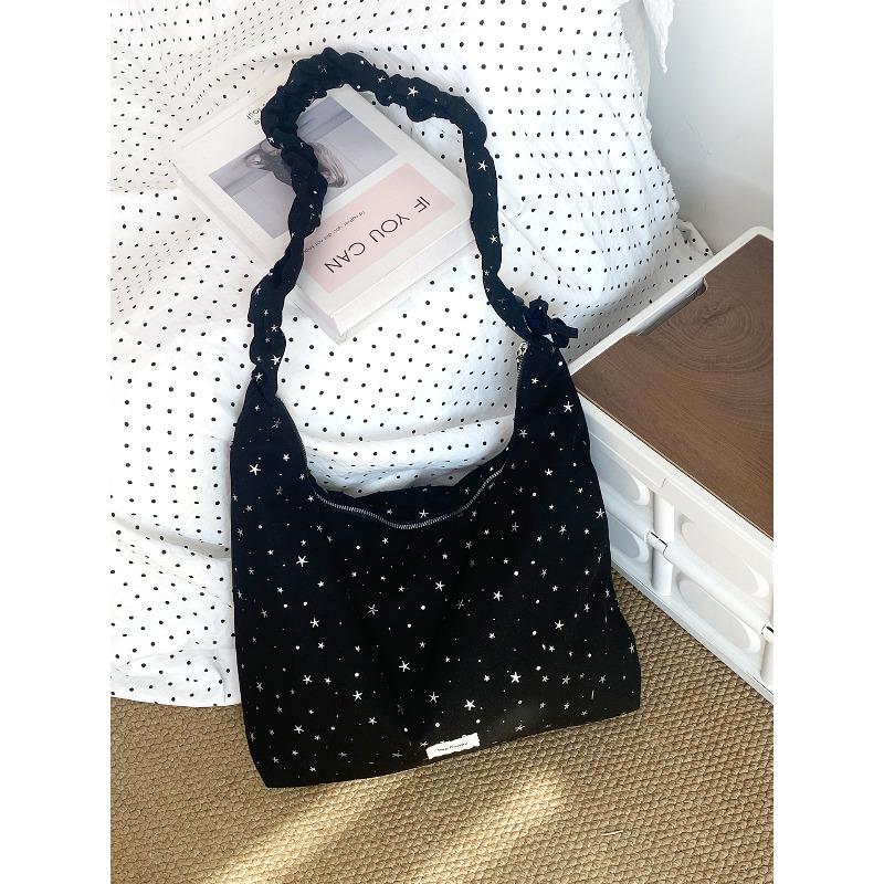 Spring New Dopamine Star Canvas Crossbody Bag for Women Korean Style Pleated Shoulder Handbag