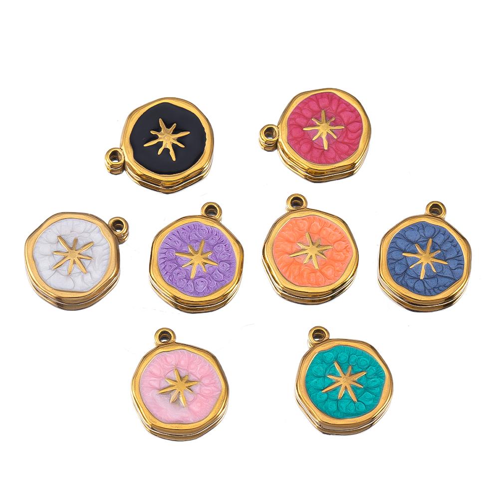 4-8pcs Stainless Steel Enamel Star Heart Eye Shell Sun Round Random Charm Base Anklet Pendant DIY Earring Necklace Jewelry Makin