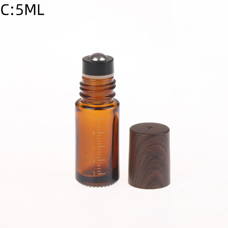 5ml 10ml Bursztynowe Przezroczyste Szklane Butelki Roll-on Plastikowa Nakrętka Imitująca Drewno Próbne Buteleczki z Kulka do Olejków Eterycznych Perfum