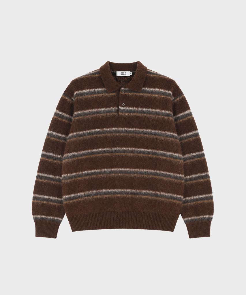 WORK ON BODY OFF Lanugo Semi-Overfit Striped Brush Collar Knit [Brown]