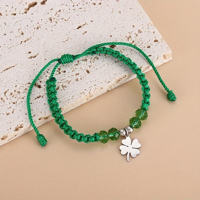 

Плетеный вручную шнурок с четырехлистным клевером, символизирующий удачу, простой и универсальный, в парном стиле, унисекс, модный браслет. зелёный