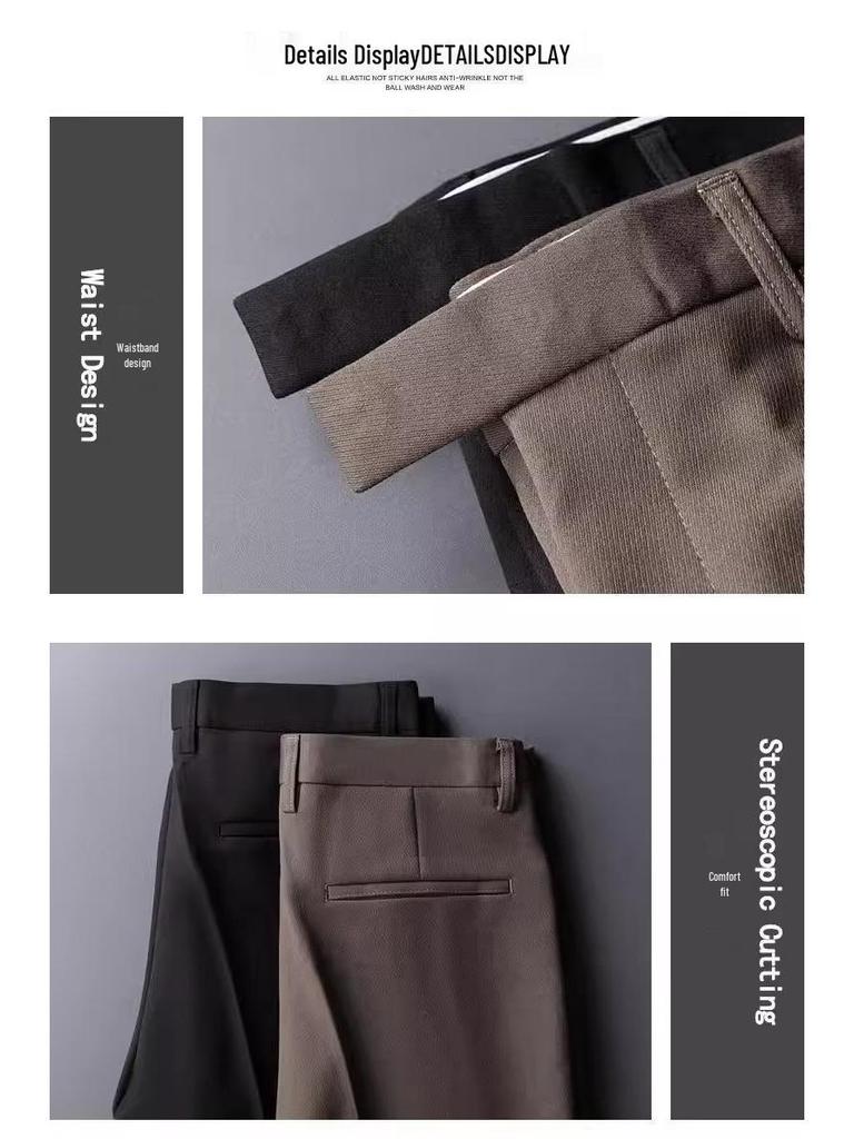 Men's Coffee-Colored Slim-Fit Suit Trousers – British Style, Formal Business Wear for Spring and Autumn