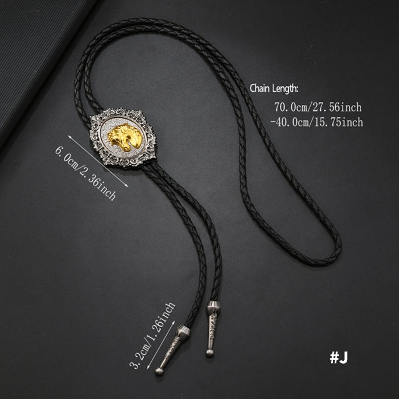 Mens Adjustable Leather Cord Bolo Tie with Enamel Metal Badge Pendant Western Rodeos Outfit Shirt Chain Necktie Necklace