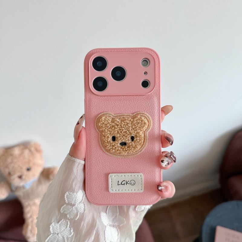 New Plain Leather Plush Teddy Bear Suitable IPhone 17 Promax Phone Case Apple 16 Anti Drop Protective