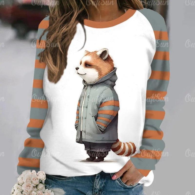Mode Kawaii Katt Djur Tryck Långärmade T-shirts För Kvinnor Sweatshirts Dam Söt O-Hals Pullover Kvinna T-shirts Topp Kläder