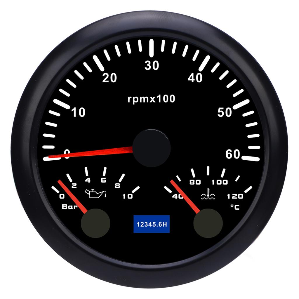 3 In 1 85mm Tachometer DC 9 To 32V 6000rpm 0 To 10bar Oil Pressure 40 To 120 Celsius  Water Temp 7 Color Backlight for