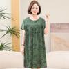 Women's Floral Print Cotton Silk Knee-Length Dress - Plus Size, Short Sleeve, Lightweight & Loose for Middle-Aged & Elderly
