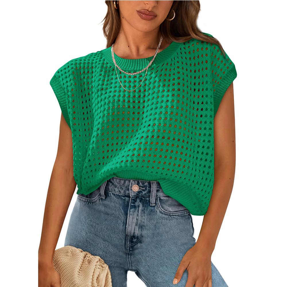 Summer Women's Round Neck Hollowed Out Sunscreen Knitted Sweater Cover Knitted Vests