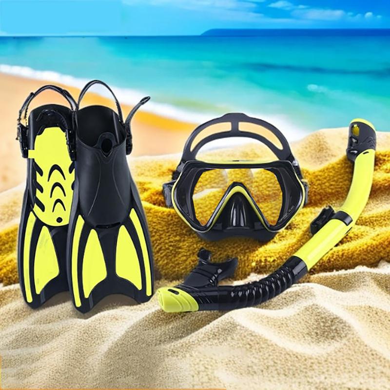 Mask Fin Snorkel Set, Travel Size Snorkeling Gear for Adults with Panoramic View Anti-Fog Mask, Trek Fins, Dry Top Snorkel 3in1