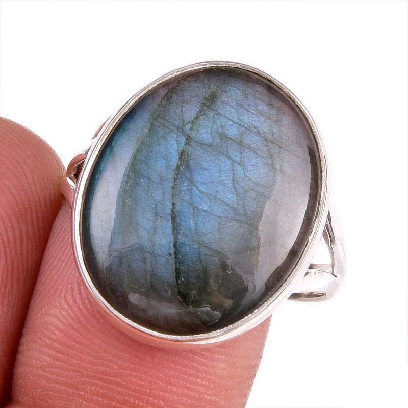 

Natural Labradorite Gemstone 925 Solid Sterling Silver Jewelry Ring Size 9 f5T02