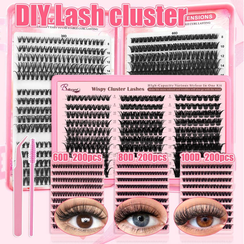 Temudiy Eyelash Extension 80D Cluster D-Type Curl Mixed False Eyelash Tool Set