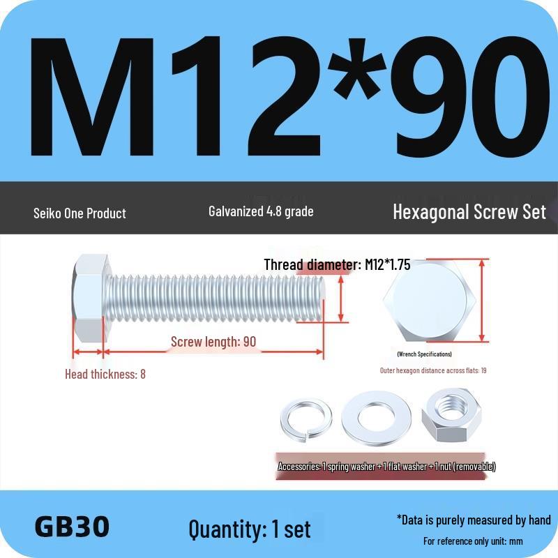 Galvanized Hex Head Bolt & Nut Set - Grade 4.8, Sizes M4 To M30