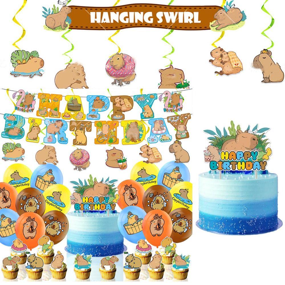 

Мультфильм День рождения Украшения Капибара С Днем Рождения Баннер Праздничный Декор Дети A