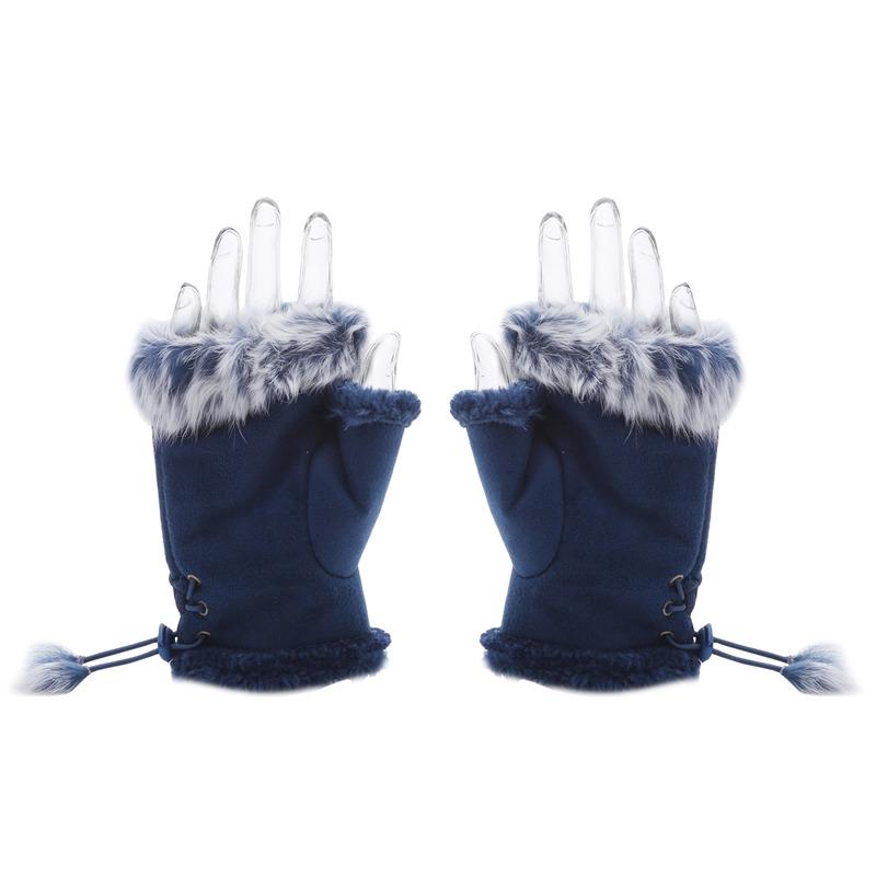 Women's Winter Faux Rabbit Fur Gloves - Fashionable Fingerless Mittens With Faux Leather Wrist Warmers 