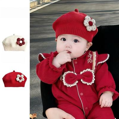 Winter Knitted Beret Hat Red Pull-Over Hat New Toddler's Painter Cap For Girls