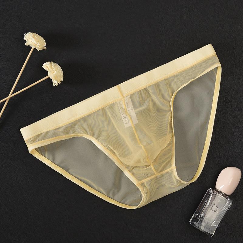 Men Soft Underwear Mesh Transparent Panties Low Rise Briefs See Through Breathable Sexy