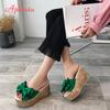 Fashion Aphixta 3.54inch Women Slippers Platform Wedge Women Slipper Appliques Slides Beach Sandals Slides Summer Ladies Mules Clog Shoe