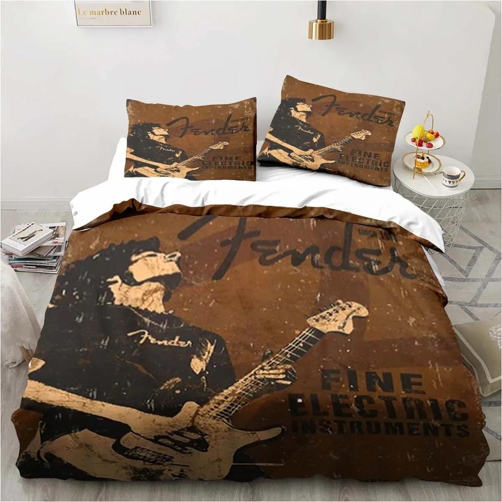 Set Biancheria da Letto 3 Pezzi Piumone Fender Letto Singolo Musicale Set Chitarra Copripiumone Letto Matrimoniale King Tessile per la Casa