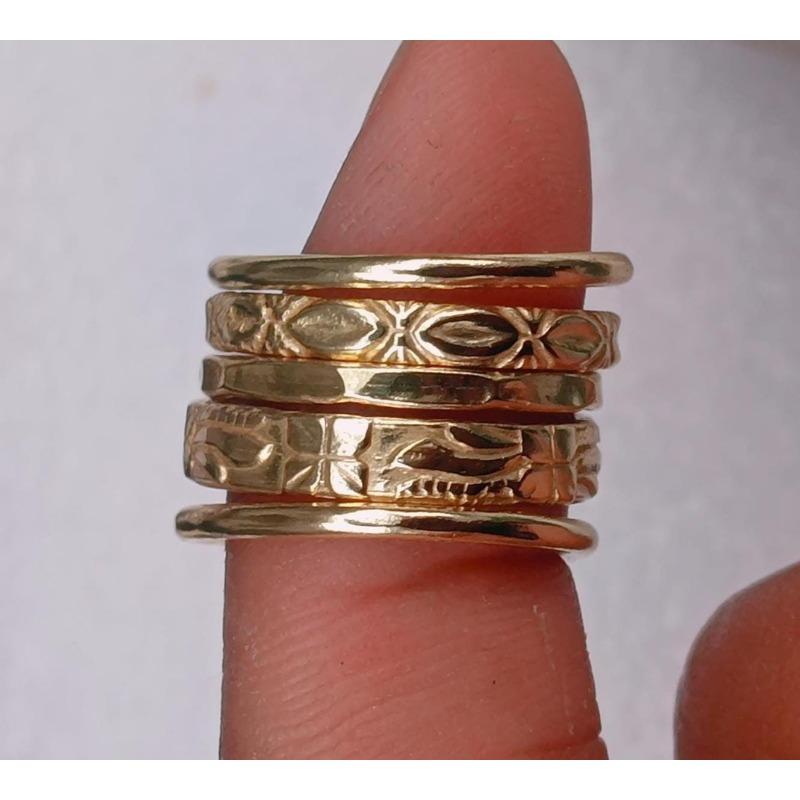 Vintage Gold Color Pattern Carved Stackable Ring Set Suitable for Daily Wear Festivals, Parties Jewelry Accessories Unisex