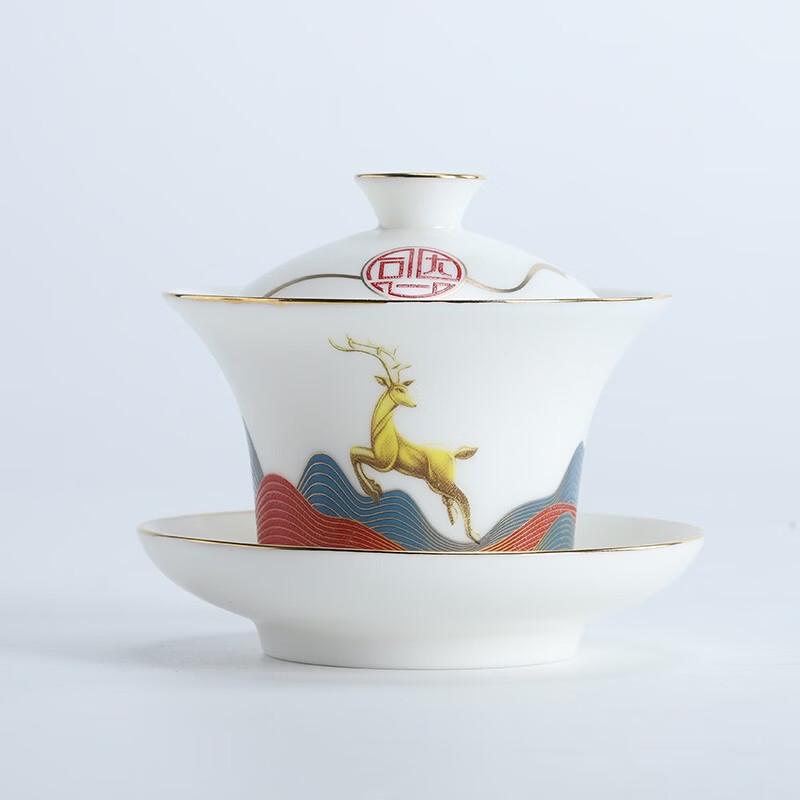 

Wan Chun He A Deer Goes Forward Black Porcelain Tea Set