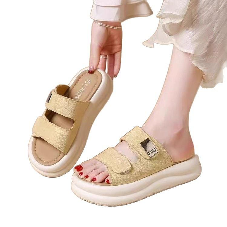 Muffin Slippers Women's Summer Outer Wear 2025 Summer New Thick-bottomed Fashion Versatile Soft-bottomed Casual Beach One-word Slippers