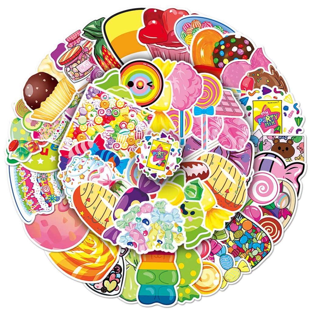 50pcs Cute Cartoon Candy Stickers: Kids' Reward, Journal, Skateboard, Computer, Phone, Waterproof Decor