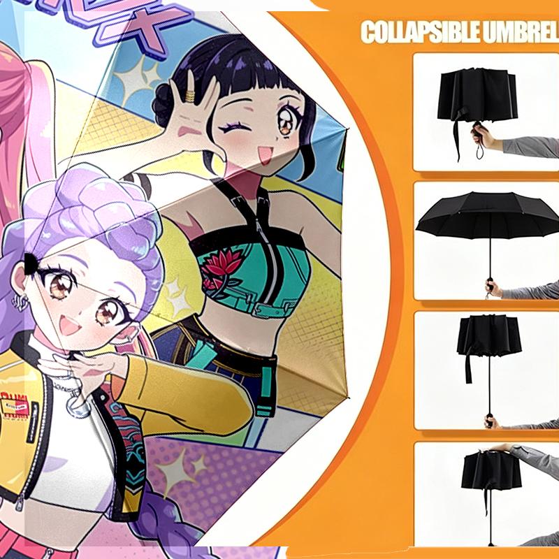 Ombrello KPop Demon Hunters con Stampa Apertura/Chiusura Automatica - Design Pieghevole Portatile - Uso Quotidiano per Viaggi/Outdoor - Regalo per Compleanno