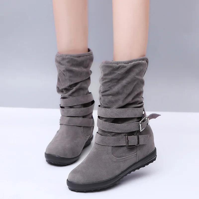 Fashion Women Boots Fashion Casual Ladies Shoes Boots Suede Leather Buckle Boots High Heeled Snow Shoes For Femme Ladies Shoes 691