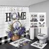 Tulip Flower Basket Rustic Wood Panel Shower Curtain And Rug Bathroom Set Home Washable Hanging Curtain Bath Mats Bathroom Decor