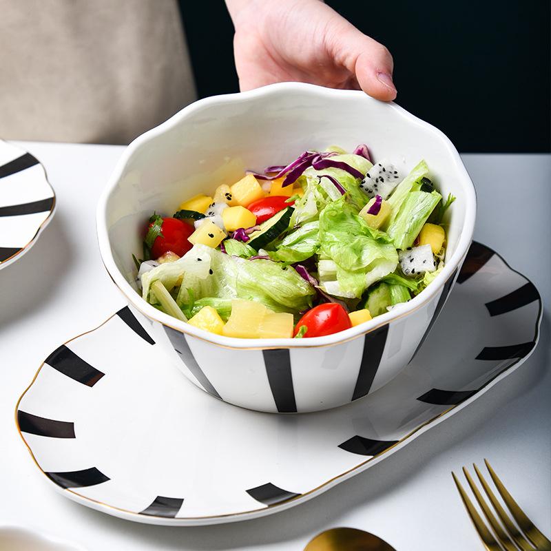 Set creativ de veselă ceramică pătată alb-negru Farfurie de cină din porțelan Bol pentru supă Bol pentru salată Farfurie pentru pește Ustensile de bucătărie