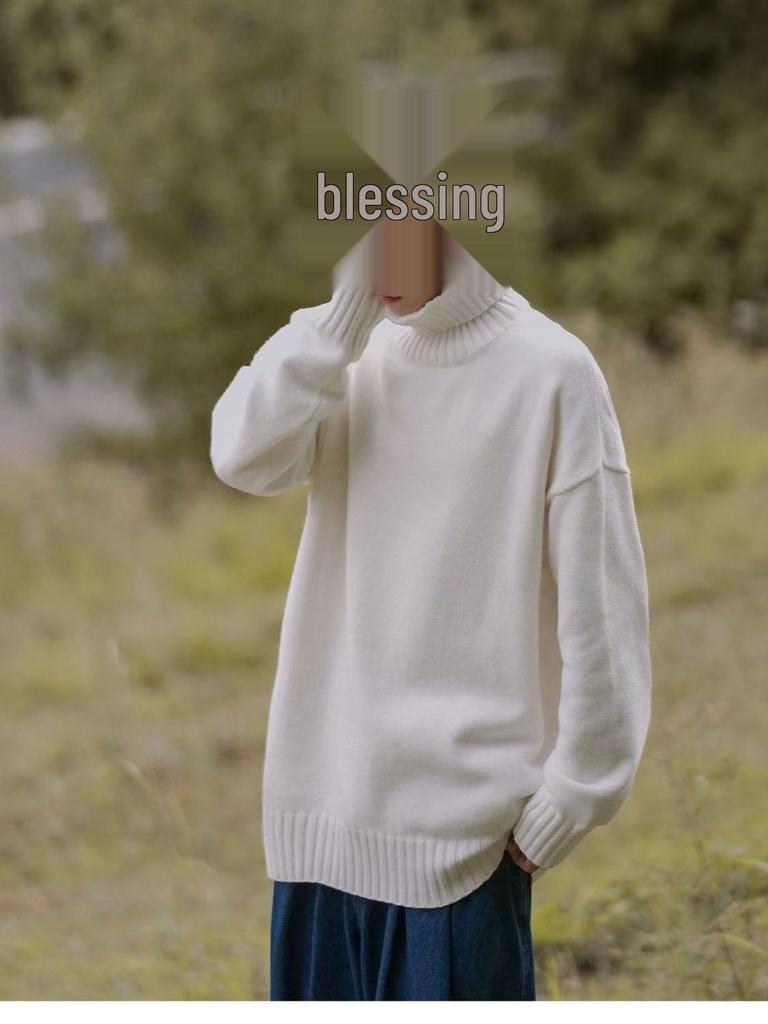 Men's Trendy High-Neck Warm Sweater - Versatile Knitwear for Autumn/Winter, Loose Fit for Couples