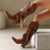 Fashion IPPEUM Cowboy Boots For Women Black Brown Pu Leather Western Shoes Plus Size 35-46 Knee High Cowgirl Boots