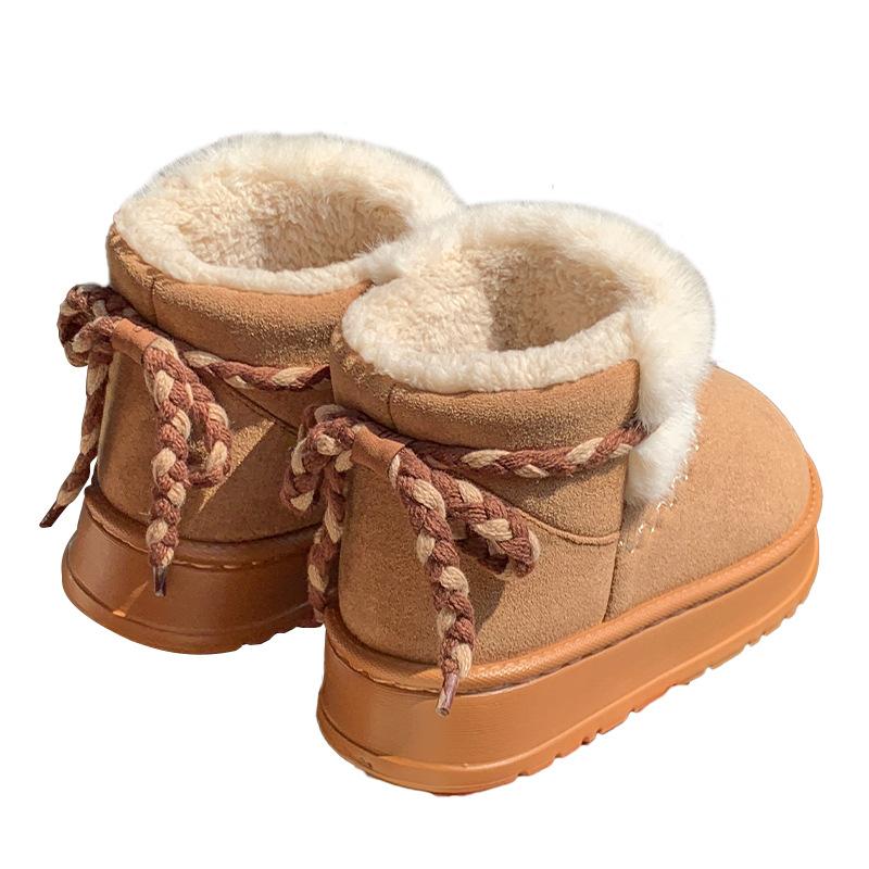 24 nowe zimowe bawełniane kapcie all-inclusive na grubej podeszwie, aksamitne śniegowce, paski z kokardami, do noszenia na zewnątrz, podwyższające, ciepłe bawełniane buty