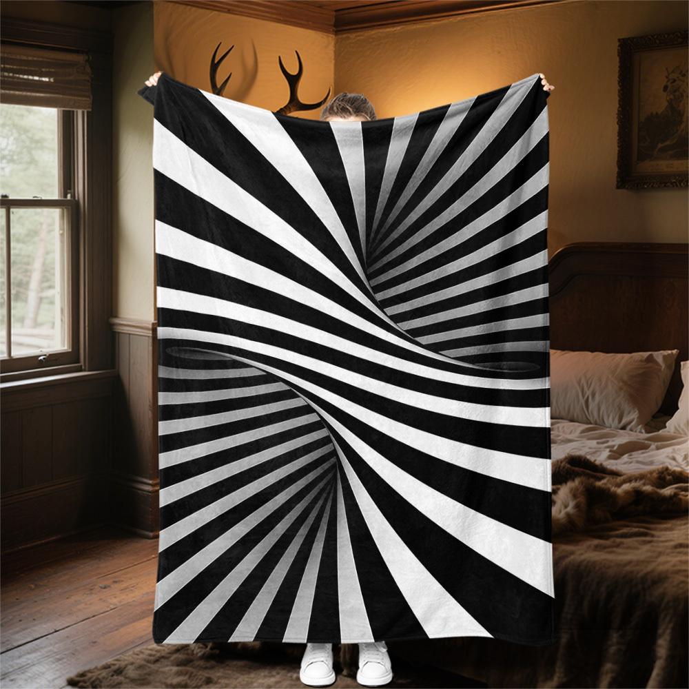 1PC Stripes spiralOutdoor Flannel Blanket - Soft Plush Decor for Picnics, Camping, Bedroom, Playroom, Office, or Lunch Break 1335A