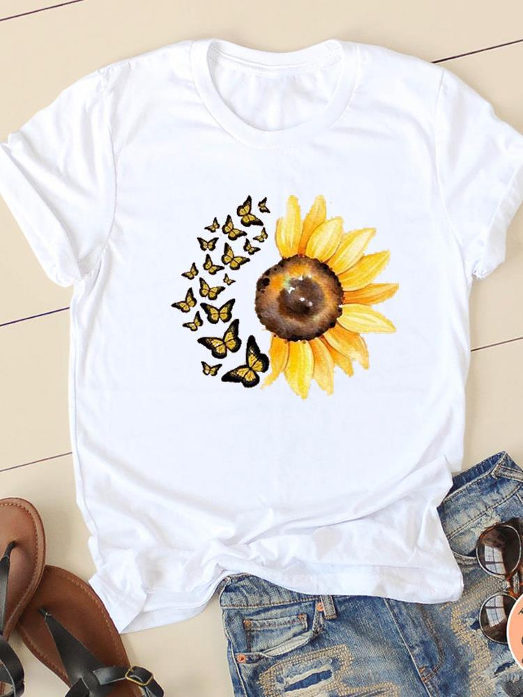 Mutter Tochter Passende Blumenwort Aufdruck T-Shirt Kurzärmelig Damen Grafik-T-Shirt Europäischer Amerikanischer Stil Freizeitkleidung