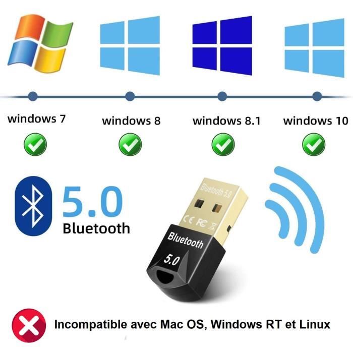 Bluetooth Key USB Dongle - Phonillico - Bluetooth 5.0 - Compatible Windows 11-7 - Fast Transmission