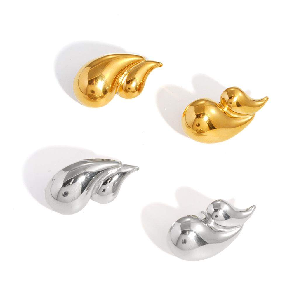 18K Gold Double Layer Titanium Steel Water Drop Stud Earrings - Light Luxury High-end Design