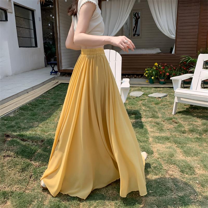 Damen Chiffon A-Linien Maxirock Hoher Bund Fließender Saum mit Eleganter Drapierung & Weiter Silhouette