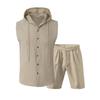Mens Summer 2 Piece Outfit Shorts Set with Sleeveless Hooded Shirt Top Cotton Beach Casual Loose Fit Comfortable Athletic