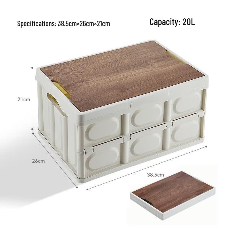 Foldable Camping & Home Storage Box with Wooden Lid