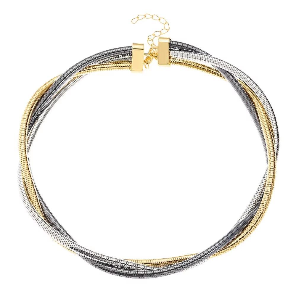 

Hip Hop Twisted Choker Necklace Multi-layer Punk Metal Necklace Outfit Accessory Mixed Necklace