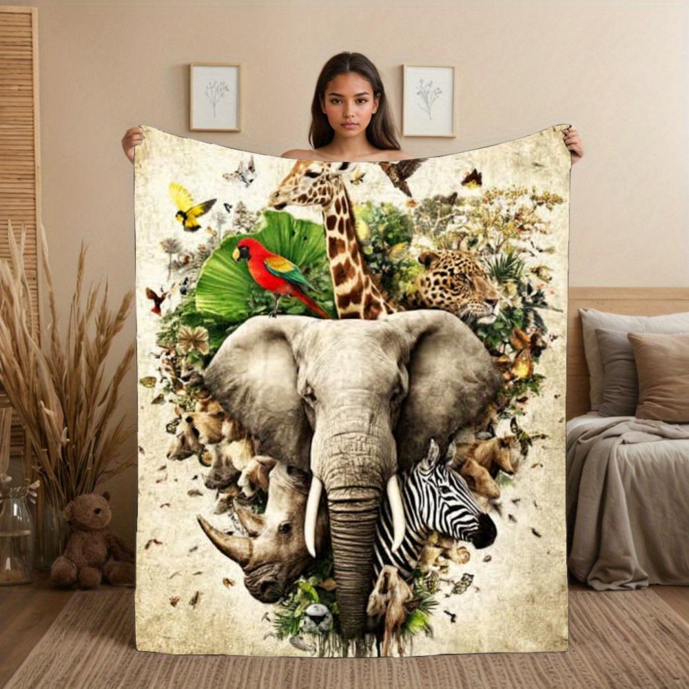 

African wildlife jungle Flannel printed blanket suitable for all seasons suitable for living room office sofa and travel 75x100cm