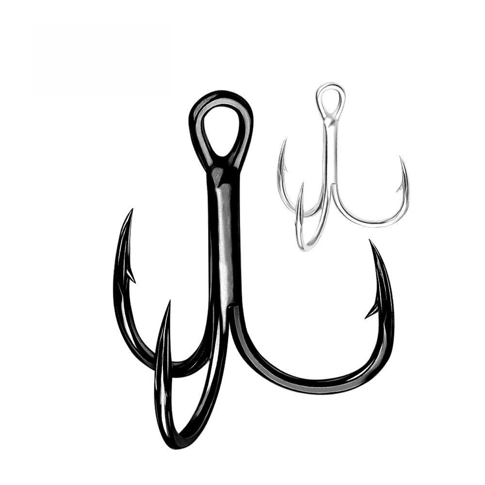 Reinforced Blood Groove Treble Hook, Rust-Proof Bright Silver with Black Nickel Plate, Three-Anchor Fishing Hook.