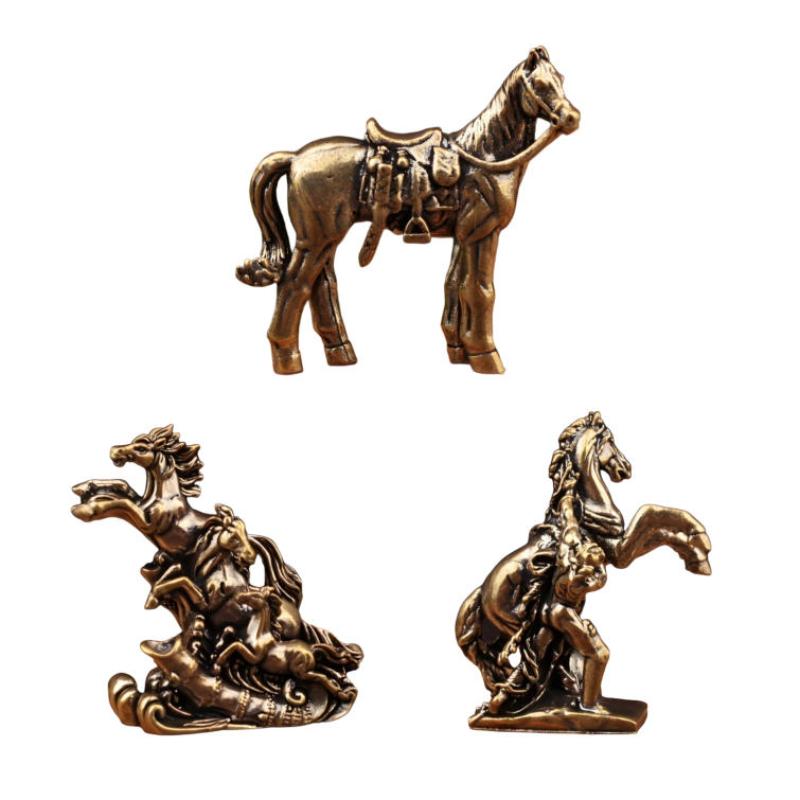 Vintage Brass Horse Statue Feng Shui Lucky Wealth Decor Collectible Figurine Zodiac Horse Ornament Good Fortune Home Decoration