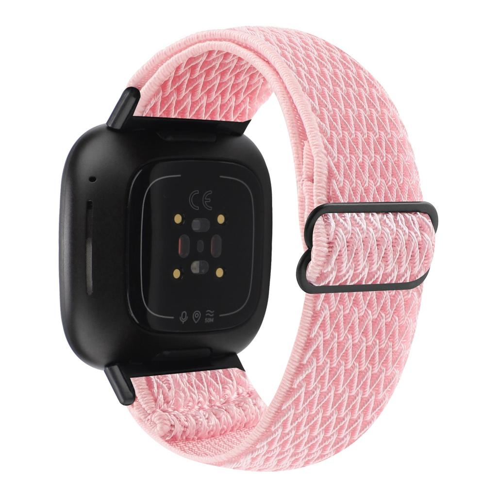 For Fitbit Versa 4/Sense 2 Stretchy Nylon Watch Band Wave Pattern Elastic Braided Replacement Strap