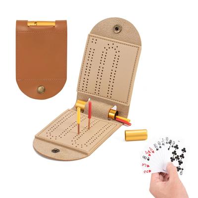 Kožená sada deskových her Cribbage, skládací desková hra Cribbage s kovovými kolíky, přenosná desková hra pro vnitřní kempování